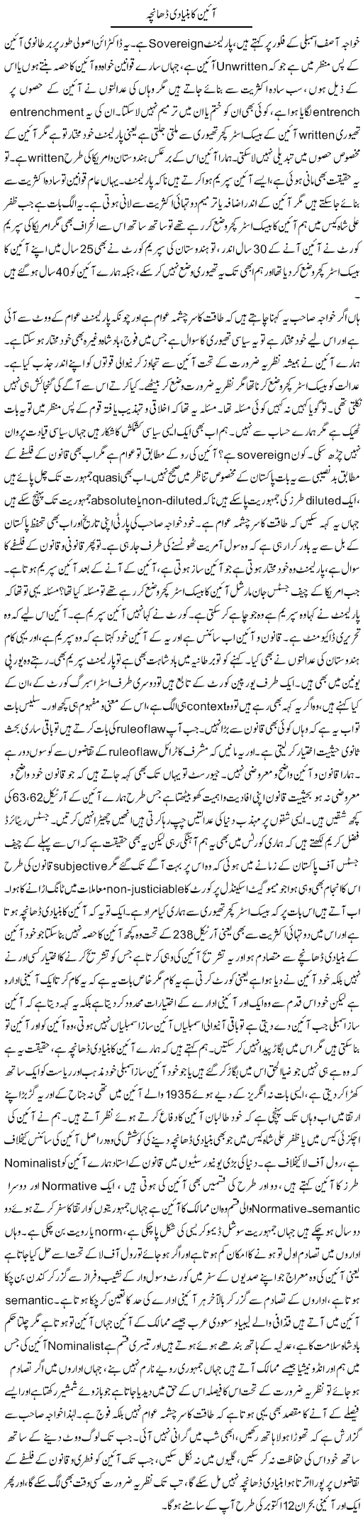 Aain Ka Bunyadi Dhancha | Javed Qazi | ColumnsHub