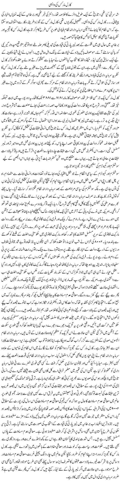 Carl Marks Ki Wapsi | Khalid Mehmood Rasool | ColumnsHub