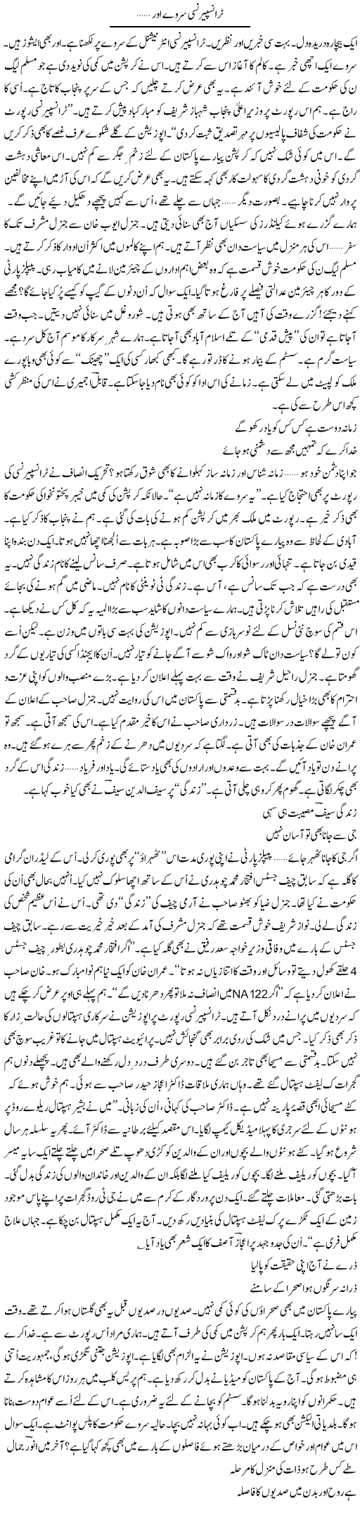 Transparency Servey Aor.. | Ejaz Hafeez Khan | ColumnsHub