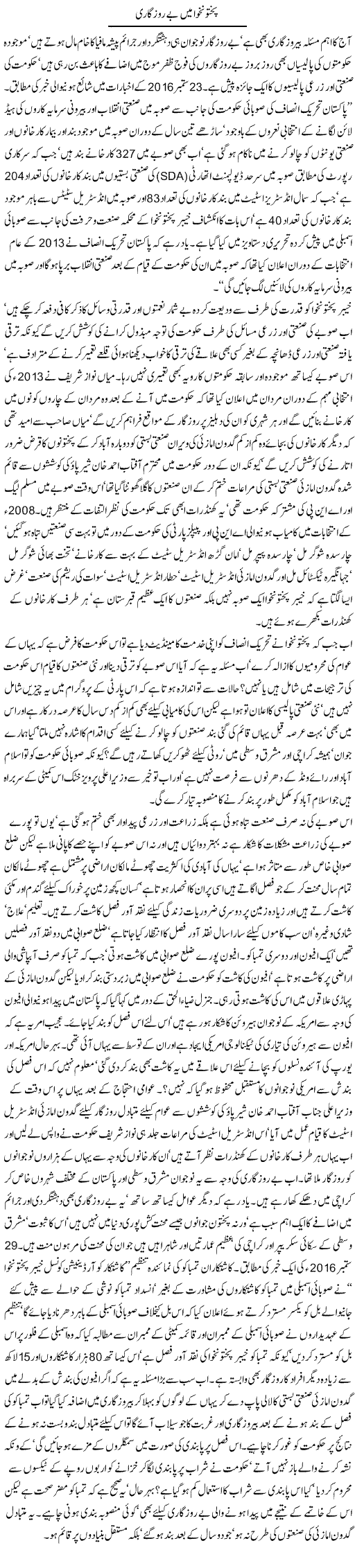 Pakhtoonkhwa Main Berozgari | Jamil Marghuz | ColumnsHub