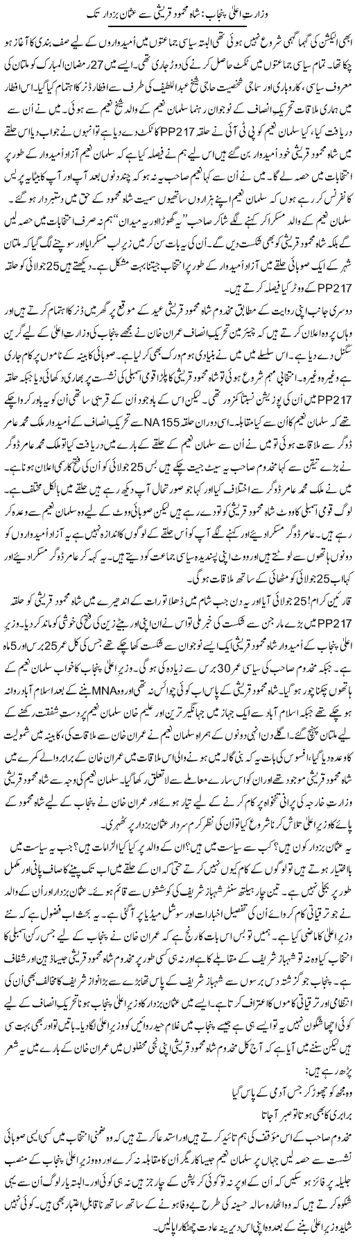 Wizarat Aala Punjab: Shah Mehmood Qureshi Se Usman Buzdar Tak | Shakir Hussain Shakir | ColumnsHub