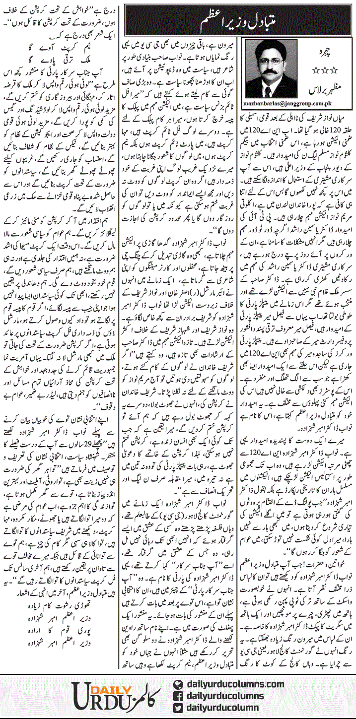 Mutbadil Wazir e Azam | Mazhar Barlas | ColumnsHub