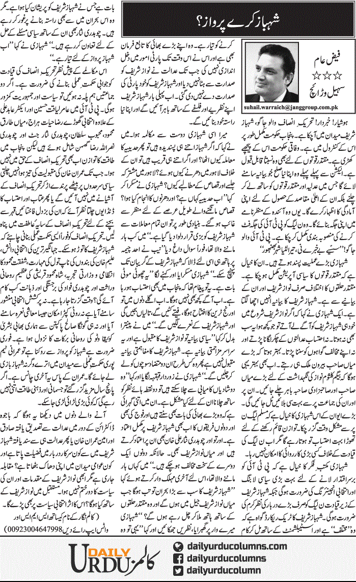 Shahbaz Kare Parwaz | Sohail Warraich | ColumnsHub